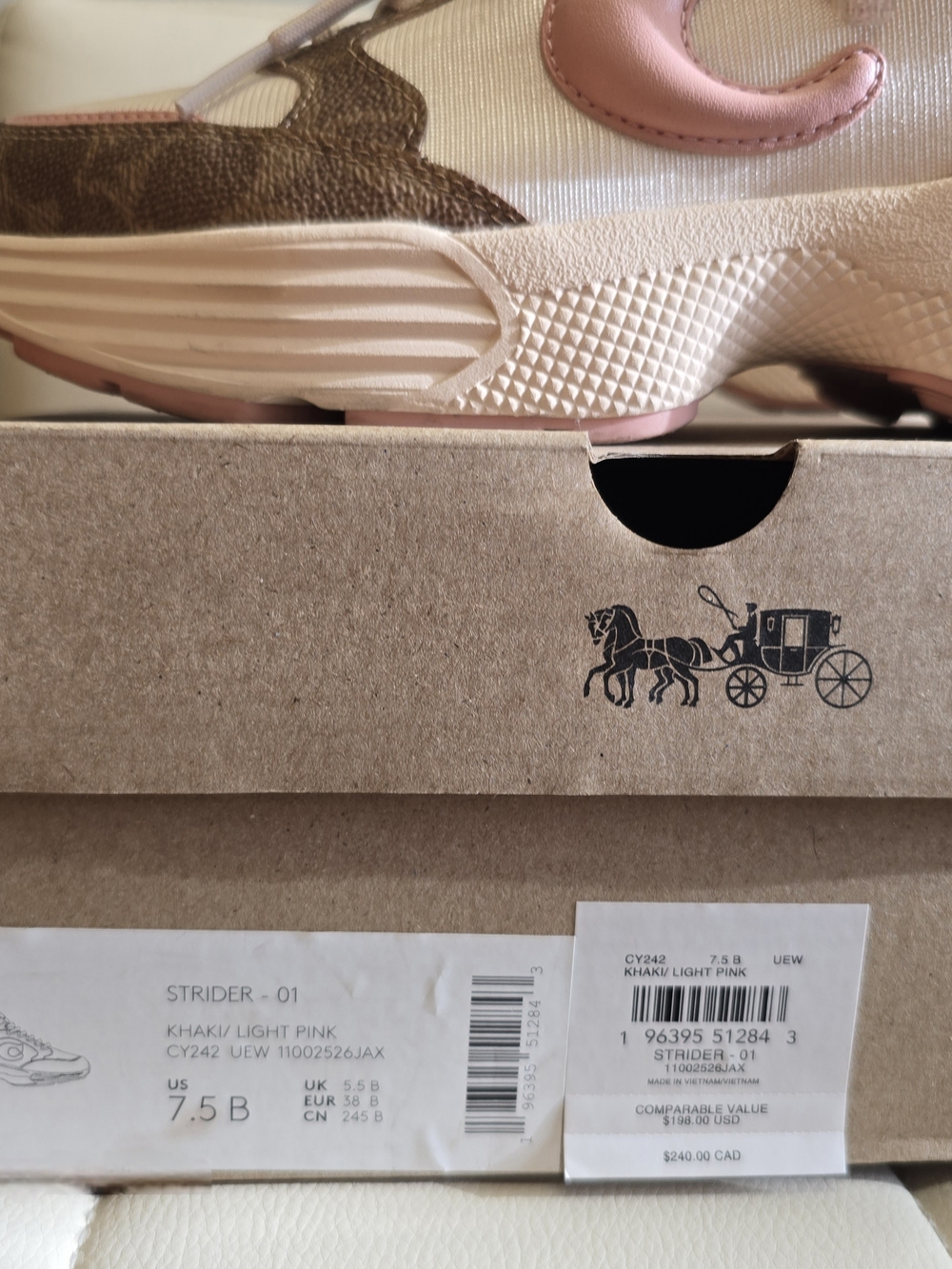 Coach Kids Strider Sneaker in Khaki and Light Pink